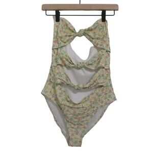 Light Yellow Floral Front Knot Bathing Suit Sz S